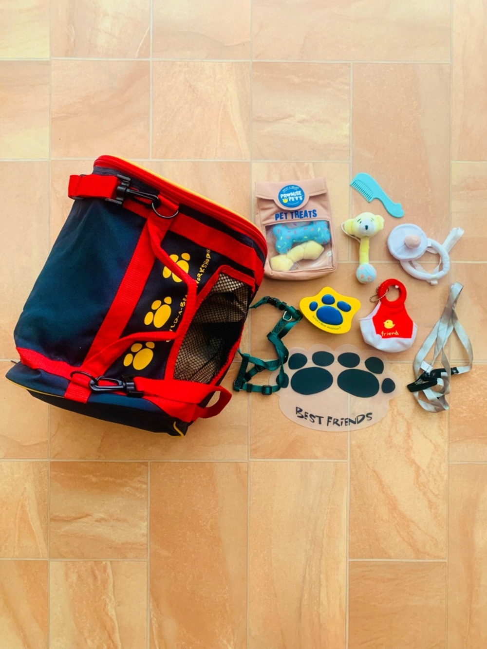 Build-A-Bear Black & Red Pet Dog Carrier Bag & Accessories Set
